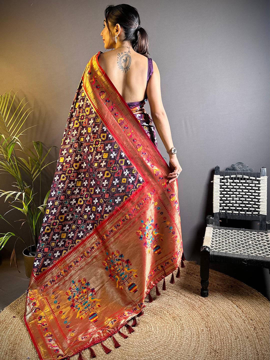 Maroon Patola Silk Zari Weaving Saree by My Store