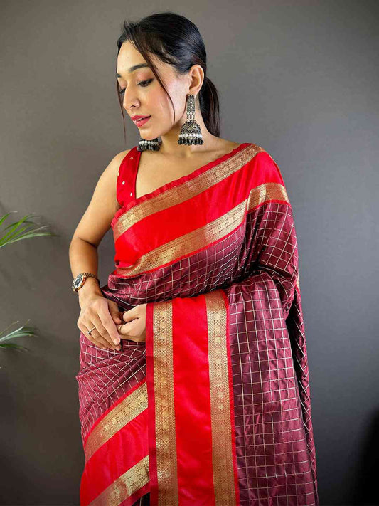 Brown Silk Woven Kanchi Banarasi Saree by My Store