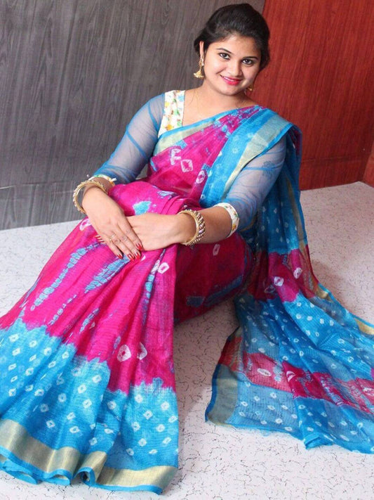 Pink Kota Doriya Bandhej Saree by My Store