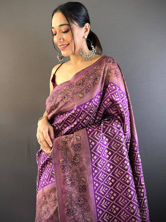 Purple Patola Kalamkari Saree by My Store