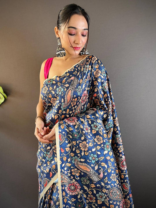 Navy Blue Elegance Gamthi Saree by My Store