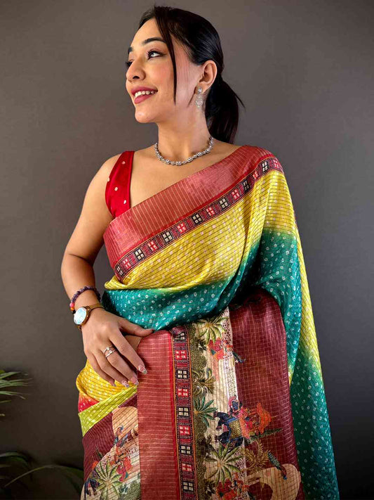 Elegant Silk Blend Bandhani Print Saree by My Store