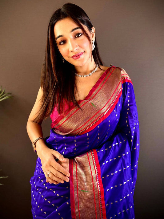 Purple Yeola Paithani Saree with Zari Weaving - Luxe by My Store