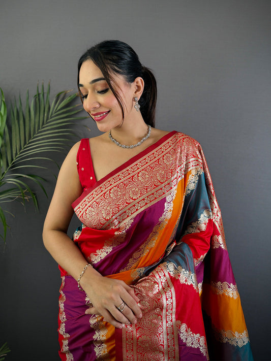 Radiant Banarasi Katan Silk Zari Weaving Saree by My Store