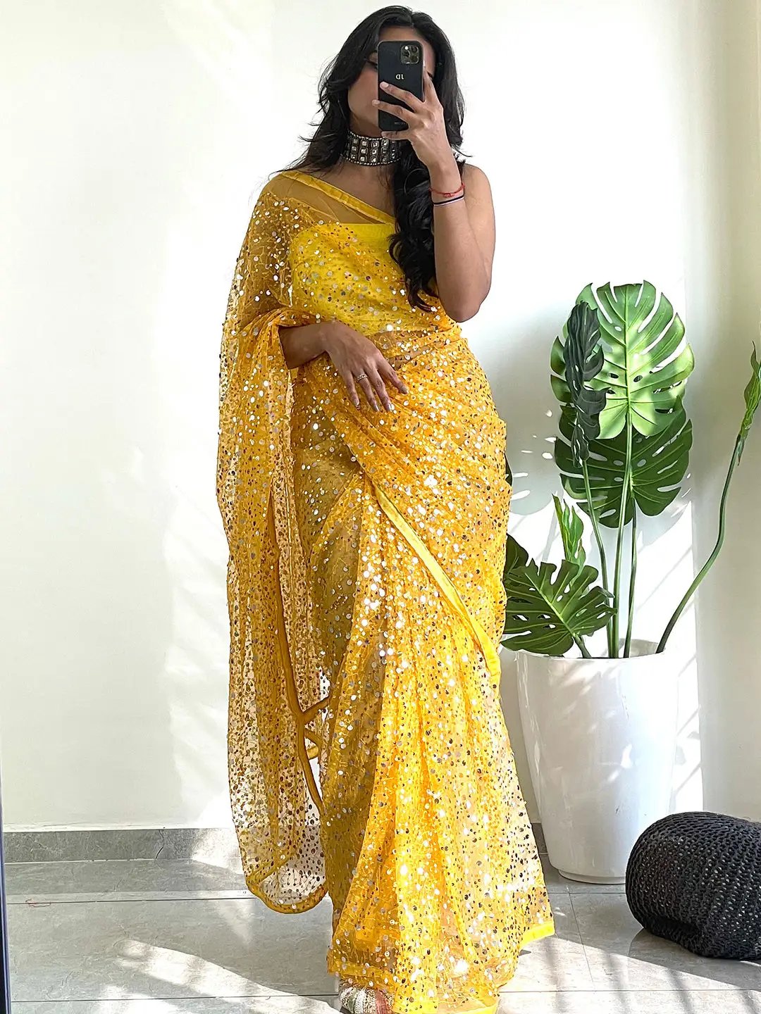 Beautiful Net Saree With Sequins Embroidery Work