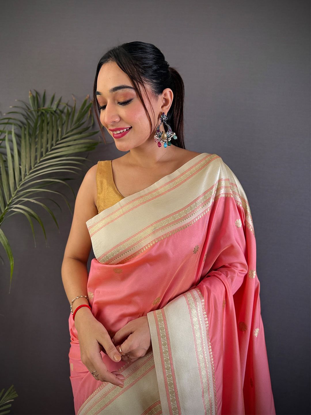 Radiant Peach Soft Silk Floral Butta Saree