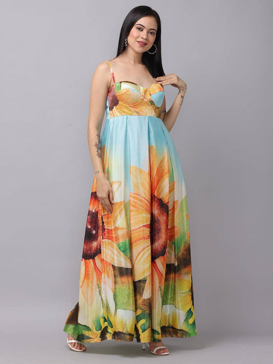 Multi Color Floral Print Long Dress by My Store