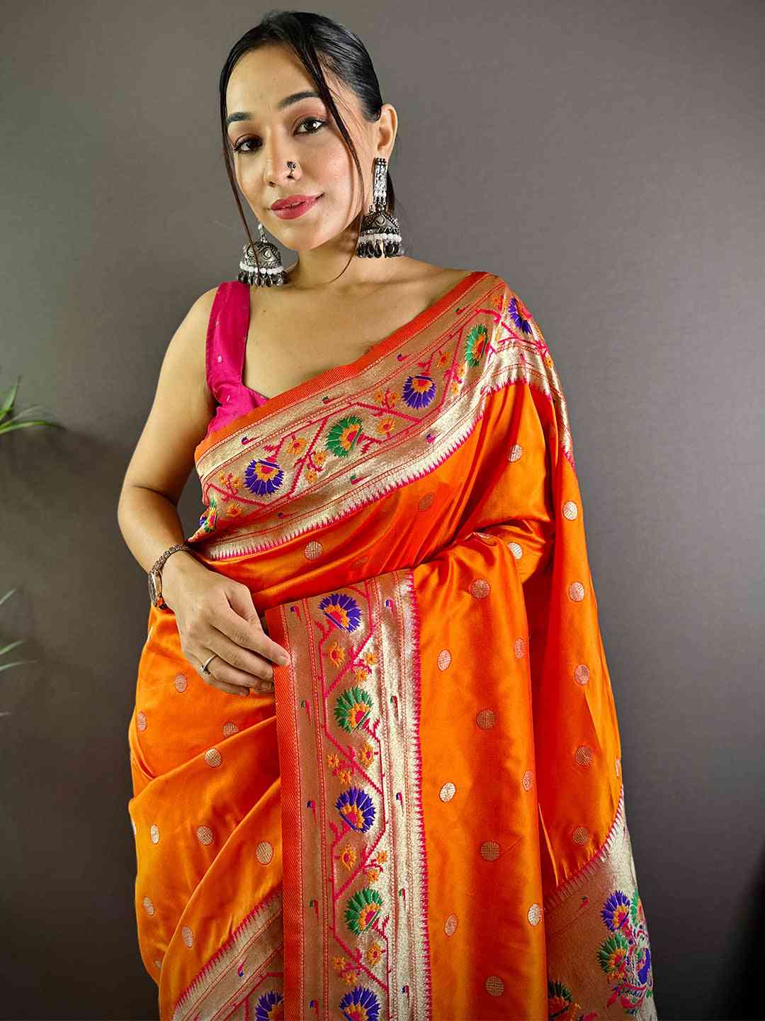 Orange Colour Yevla Paithani Soft Silk Saree by My Store