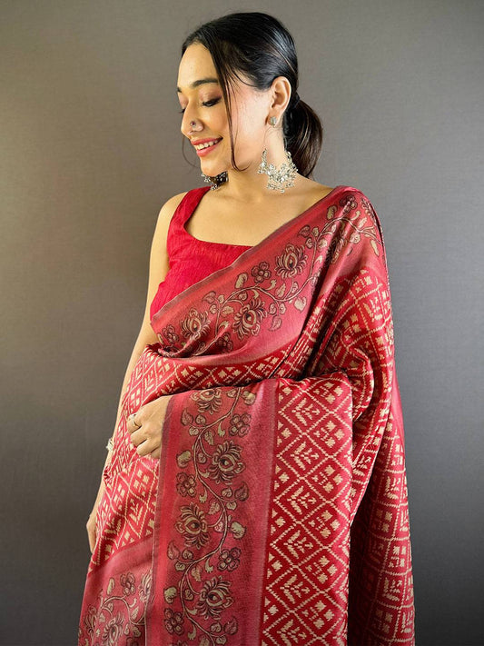 Red Patola Kalamkari Saree by My Store
