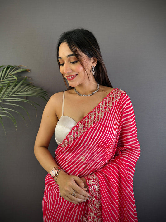 Pink Soft Georgette Bandhej Print Saree by My Store