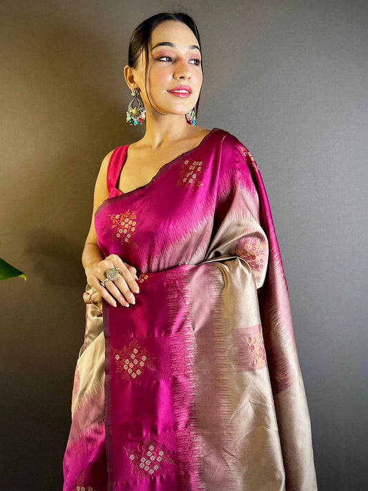 Magenta Sami Banarasi Tussar Silk Saree by My Store