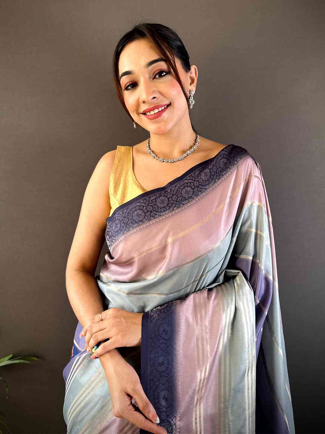 Lavender Kalamkari Ombre Crepe Silk Saree by My Store