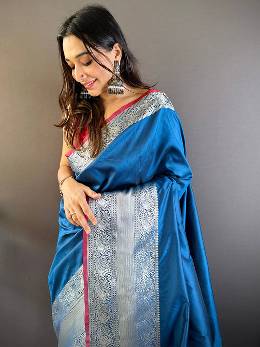 Soft Silk Woven Design Zari Kanchi Blend Banarasi Saree by My Store