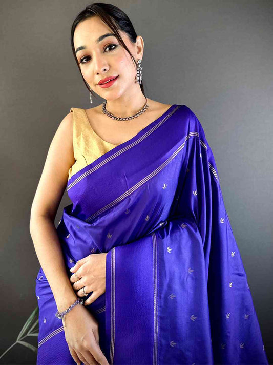 Royal Purple Soft Silk Kolam Print Saree by My Store