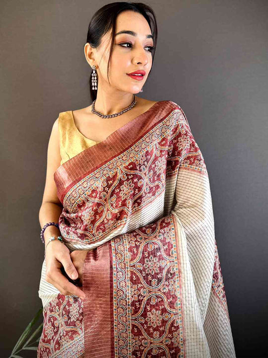 Maroon Soft Silk Floral Digital Saree by My Store