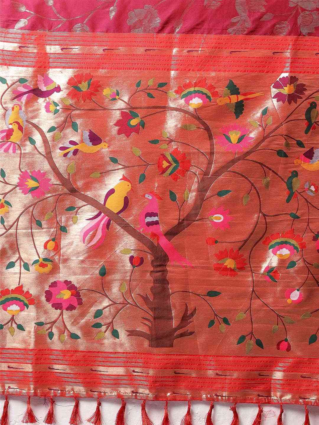 Maroon Paithani Silk Blend Saree by My Store