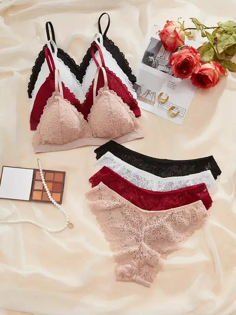 Women's Lightly Padded Wire Free Bra Panty Lingerie Set for Girl's Combo (Pack of 4) - My Store
