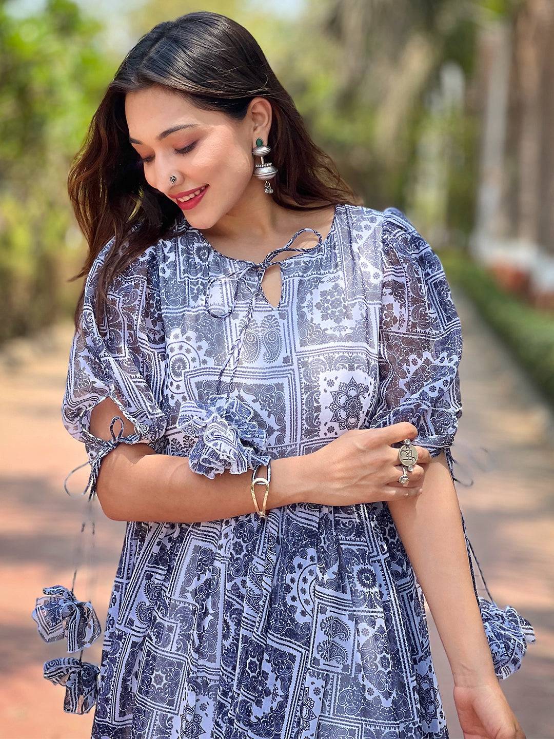 Block Print Three Half Sleeve Dress