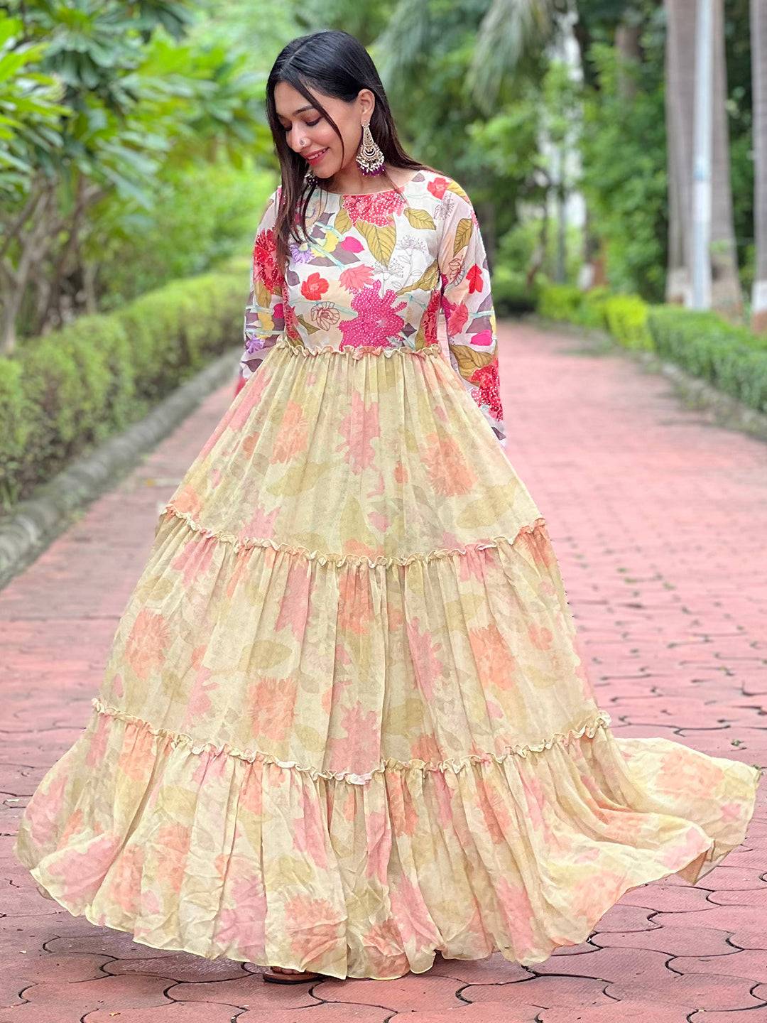 Oyster Floral Swaroski Dress by My Store