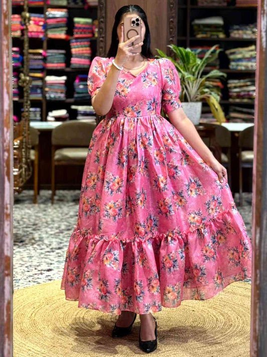 Pink Floral Print Midi Dress by My Store