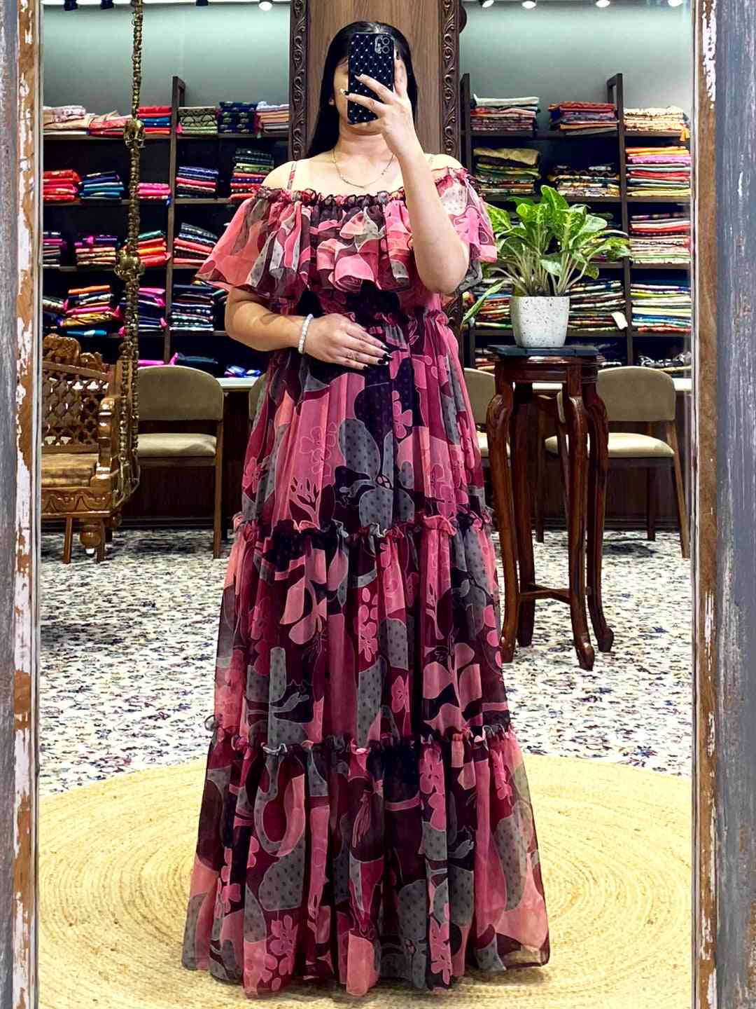 Brown Georgette Abstract Dress by My Store