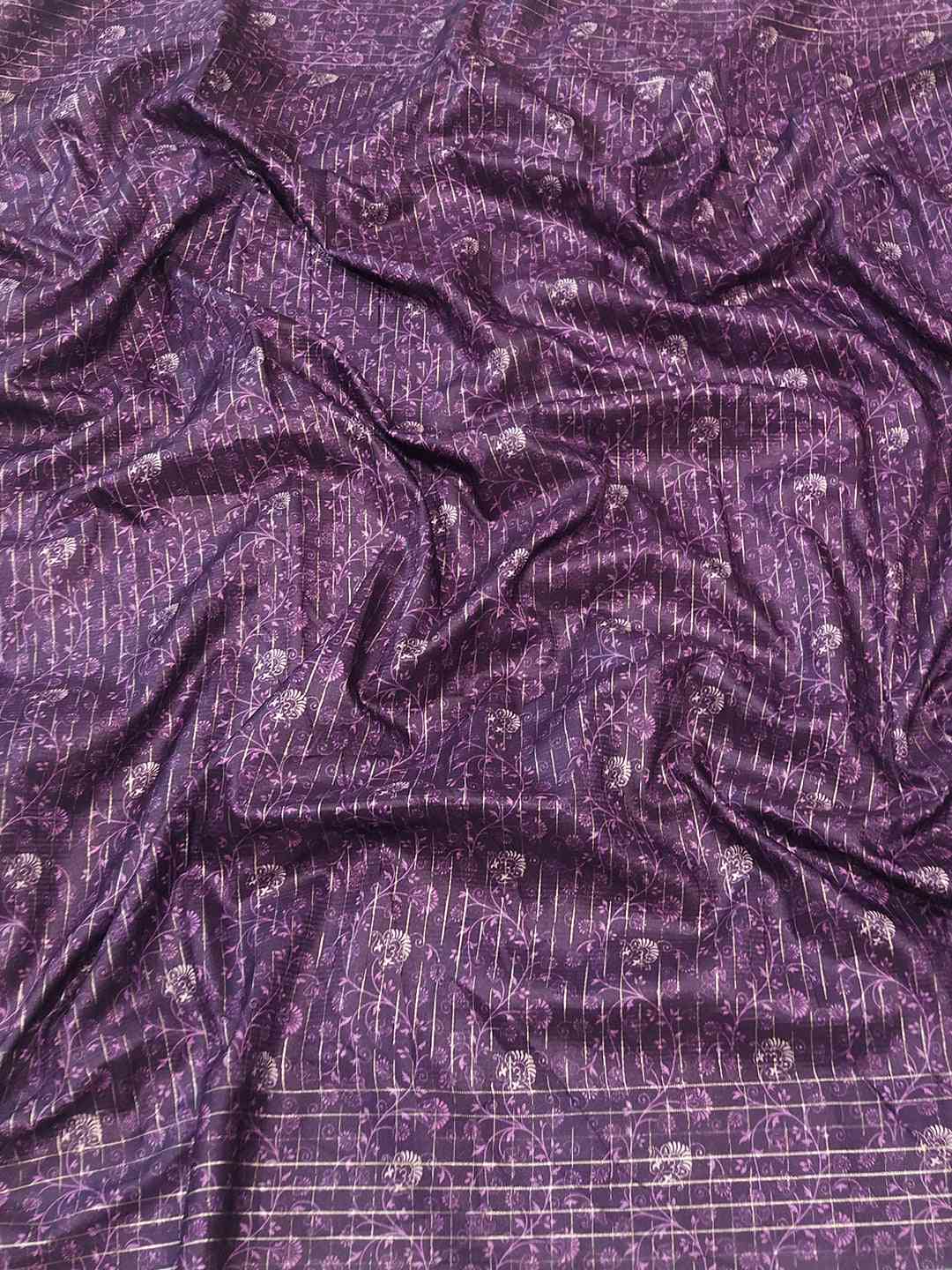 Lavender Colour Satin Kota Doria Digital Kalamkari Zari Pallu by My Store