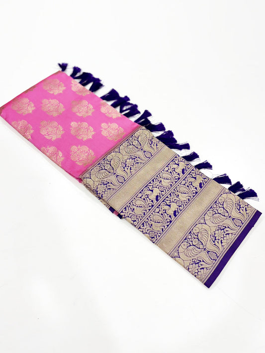 Fushsia Pink Woven Design Banarasi Saree by My Store