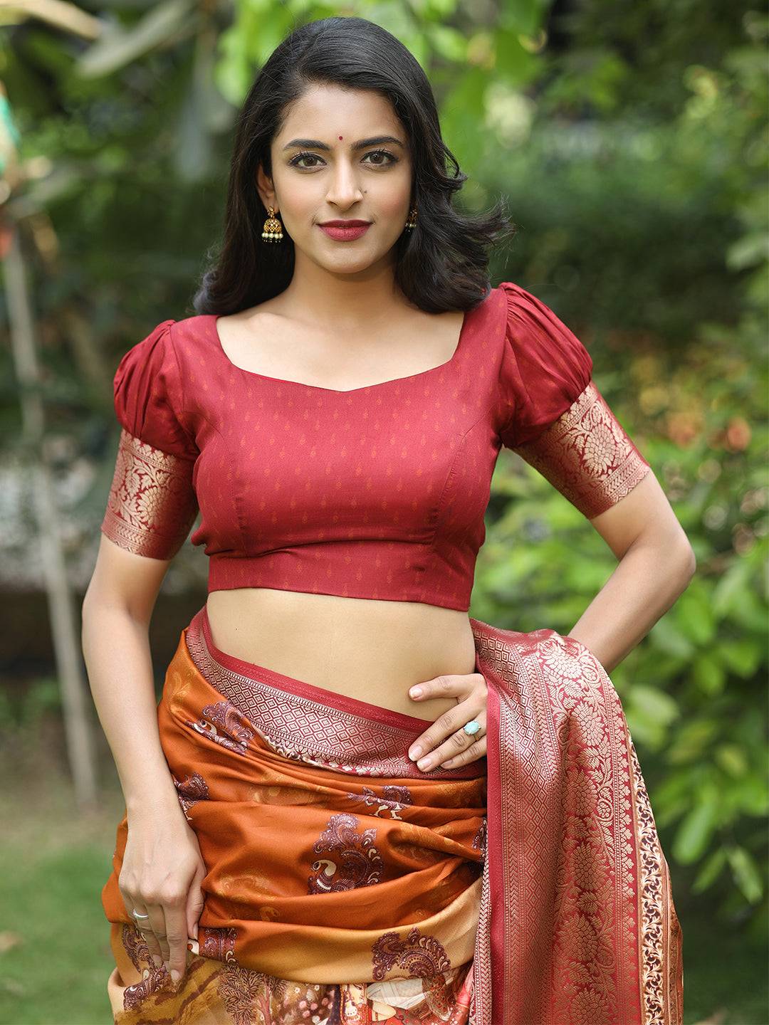 Orange Hand Kalamkari Printed Pure Viscose Dola Silk Saree - Luxe by My Store