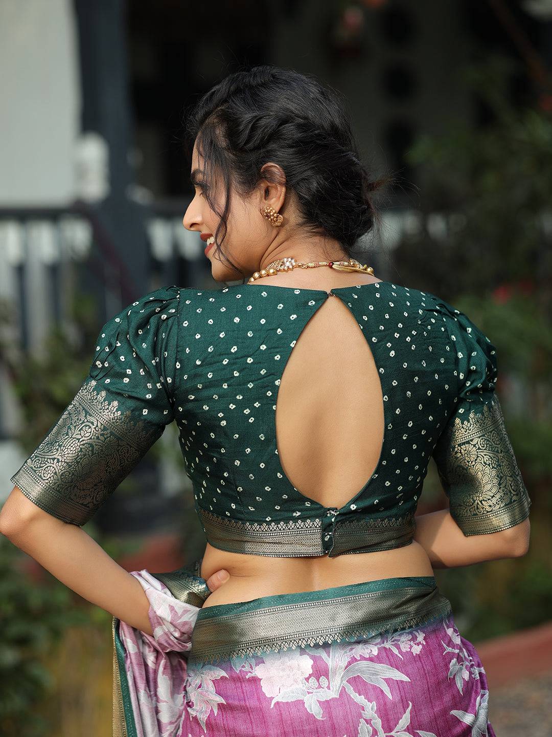 Viscose Dola Silk Purple Colour Saree with Floral and Mughal Print - Luxe