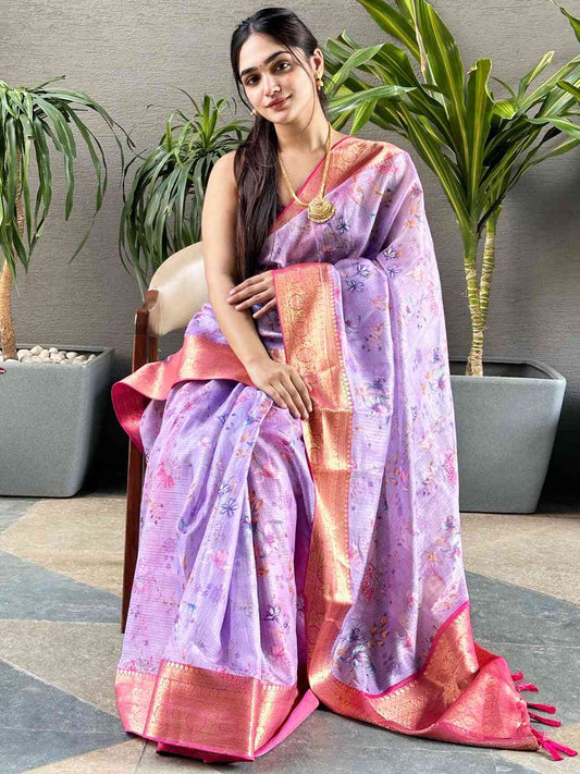 Design Purple Colour Digital Flower Print Kota Silk Saree by My Store