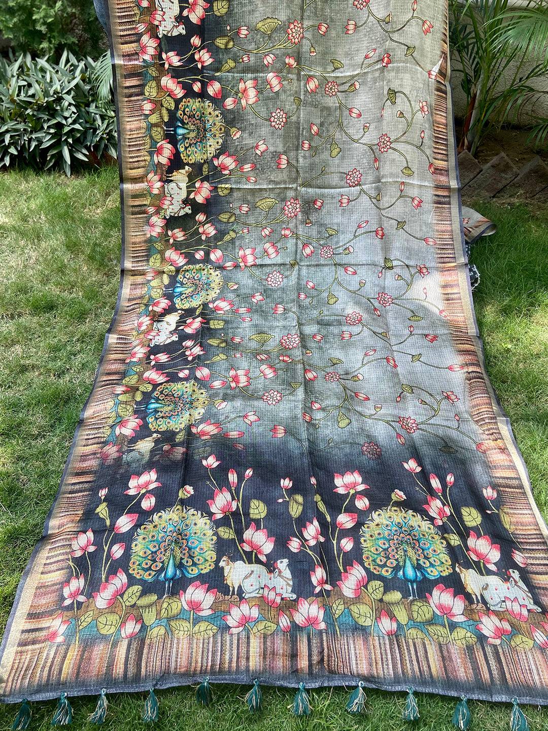 Beautiful Soft Kota Doriya Silk Saree with Pichwai Prints and Rich Pallu