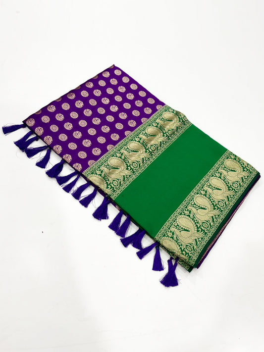 Purple Banarasi Silver Buttas Zari Weaving Saree by My Store