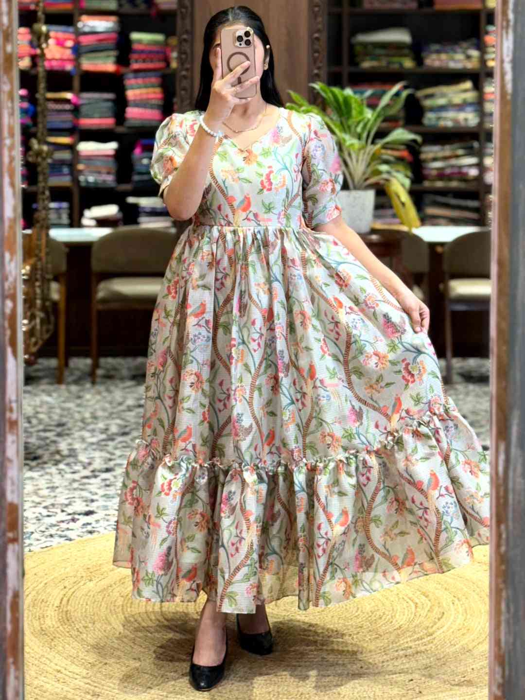 Light Beige Floral Print Midi Dress by My Store