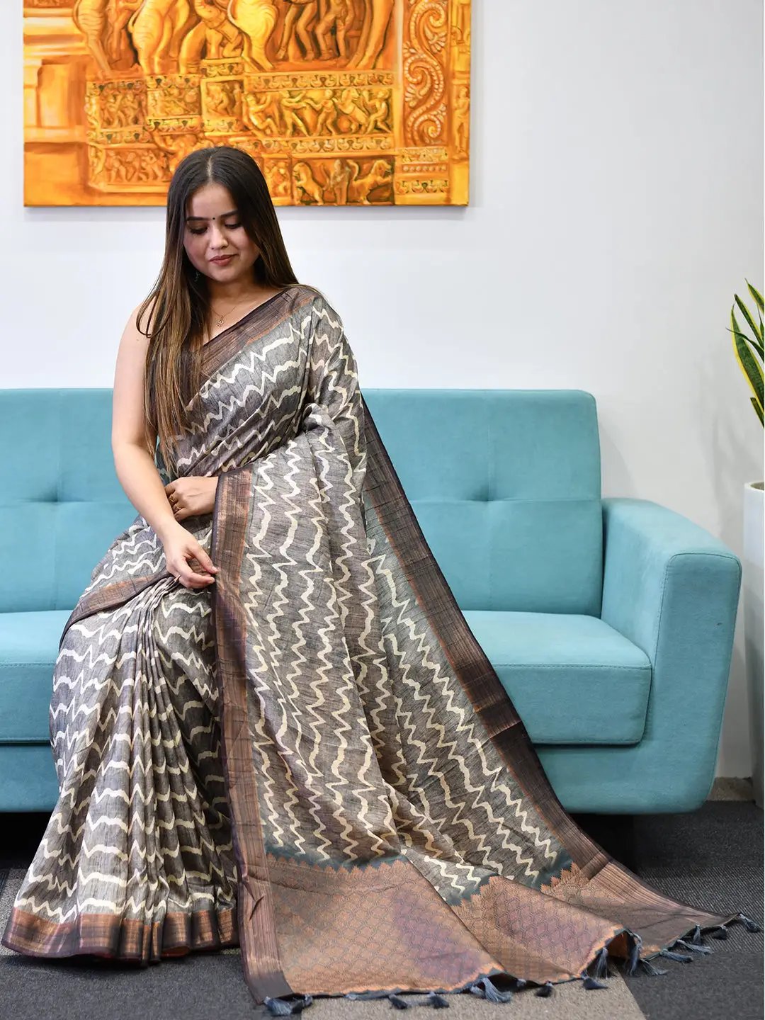 Beautiful Pure Tussar Ghicha Silk Digital Print Saree