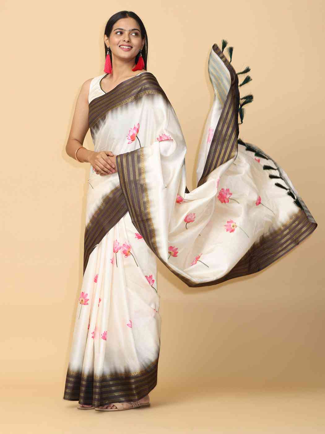 White Colour Soft Silk Pichwai Digital Print Saree
