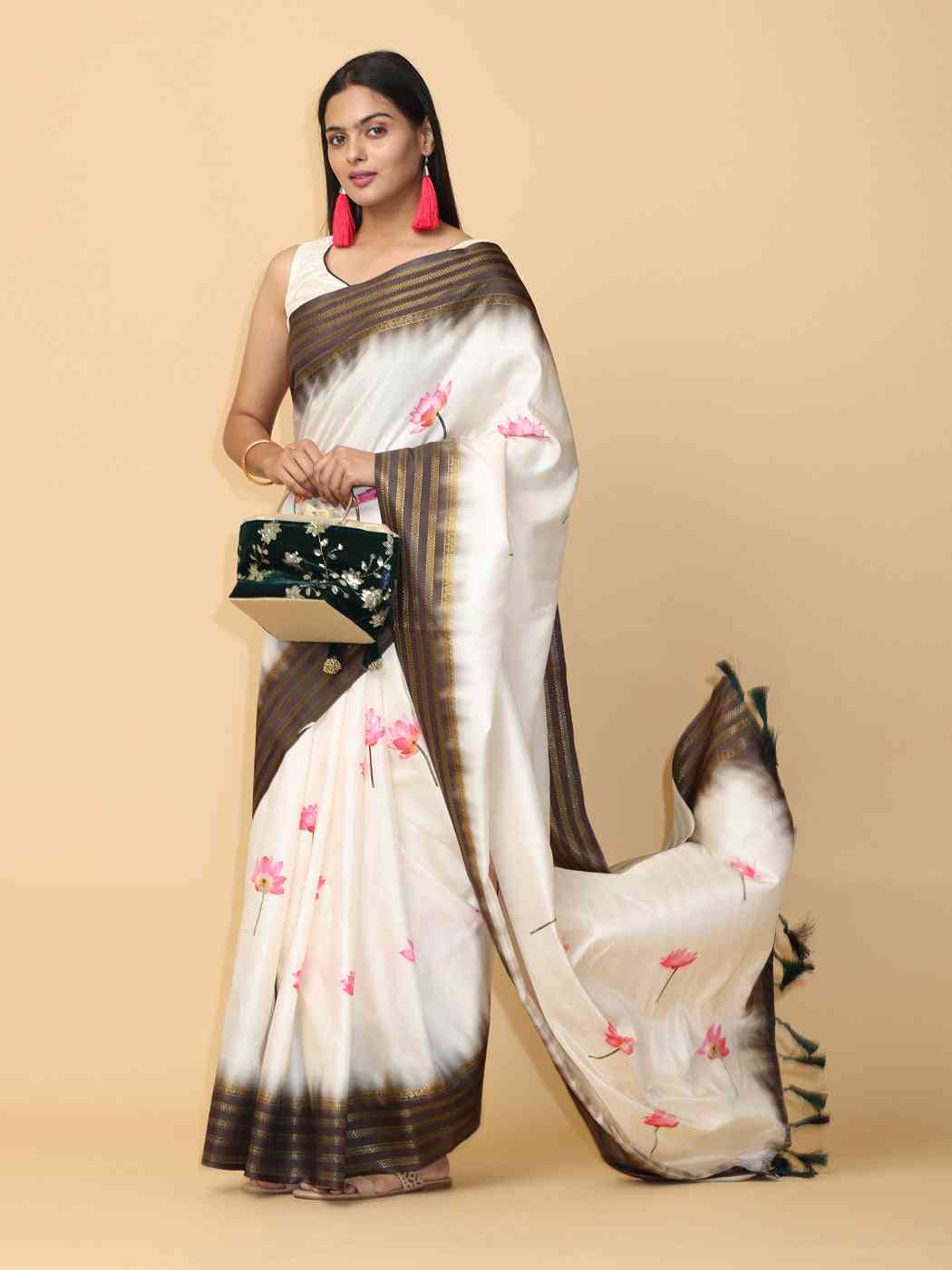 White Colour Soft Silk Pichwai Digital Print Saree