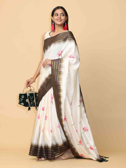 White Colour Soft Silk Pichwai Digital Print Saree