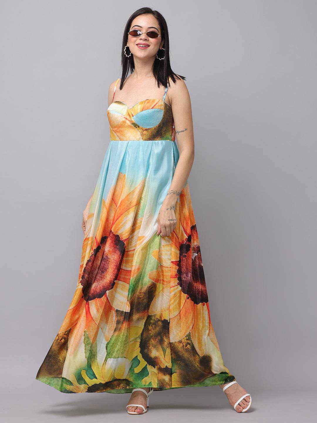 Multi Color Floral Print Long Dress by My Store