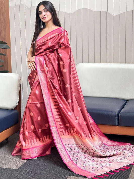 Brown Soft Banarasi saree With Zari Patola Pallu. by My Store