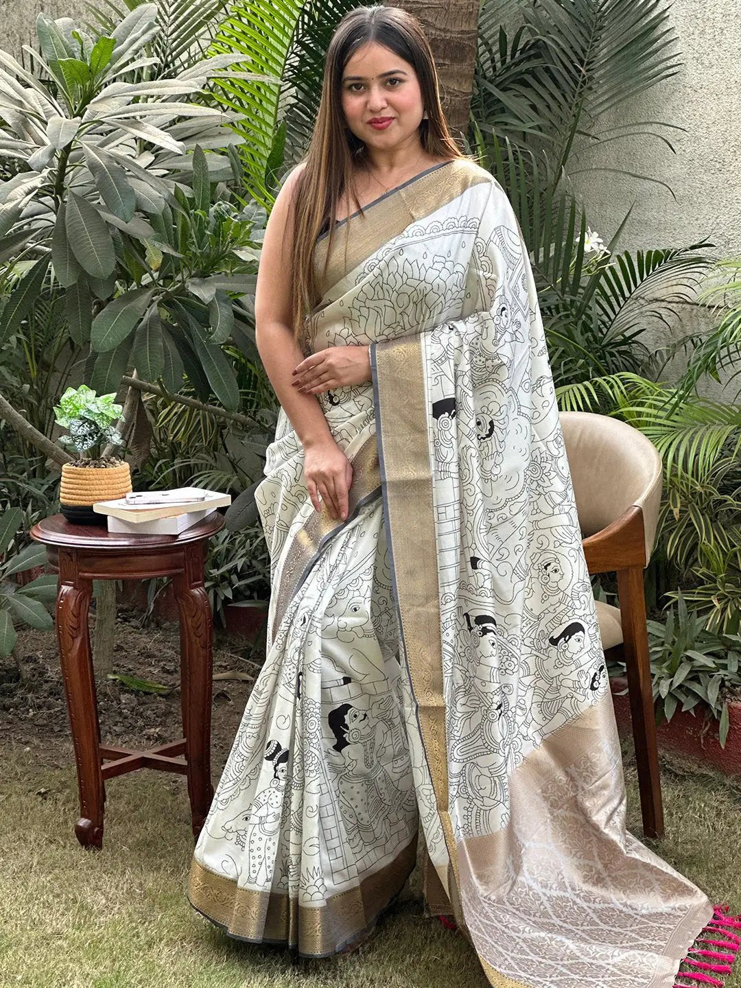 Stunning Kalamkari and Block Print Work Saree