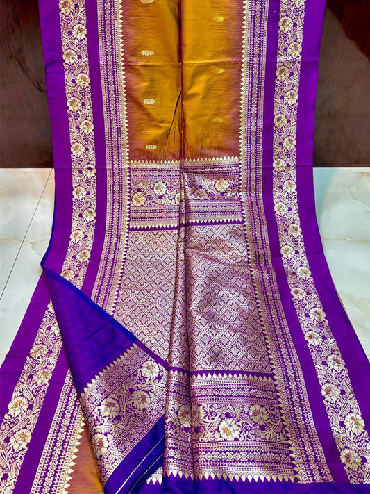 Gold Zari Woven Mustard Yellow Soft Silk Saree by My Store