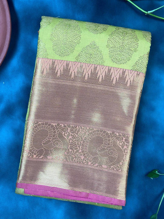 Forest Green Kanjivaram Zari Checks Saree by My Store