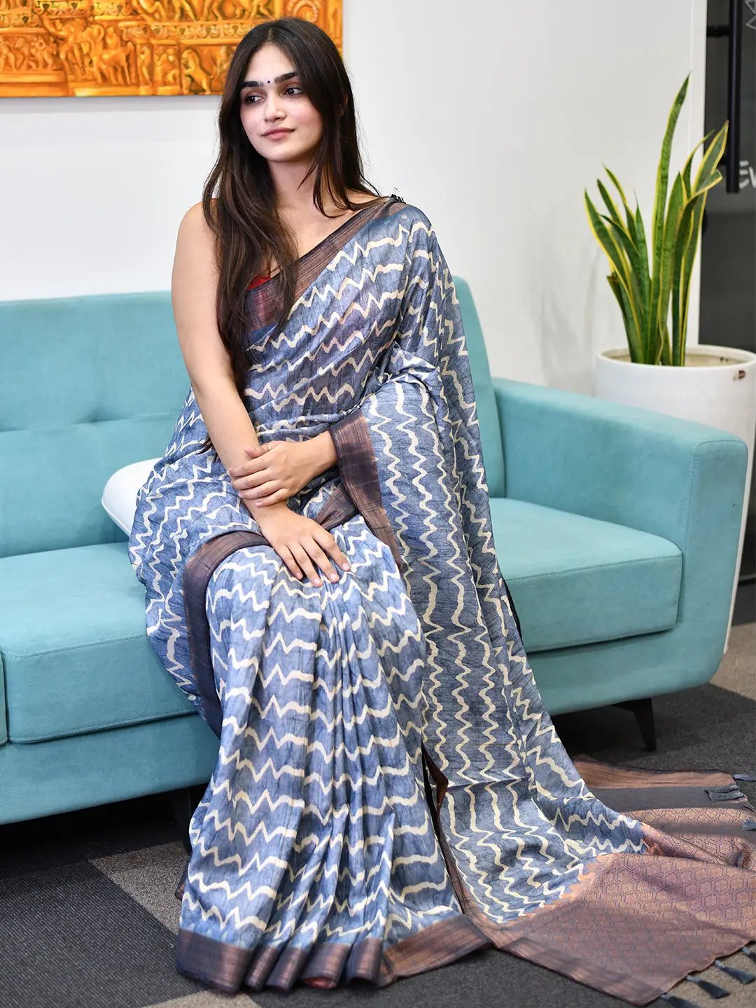 Beautiful Pure Tussar Ghicha Silk Digital Print Saree