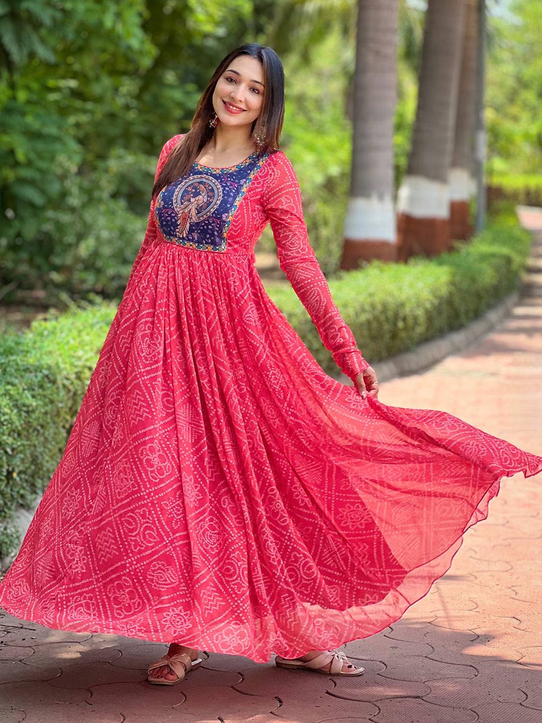 Cherry Red Bandhej Print Dress by My Store