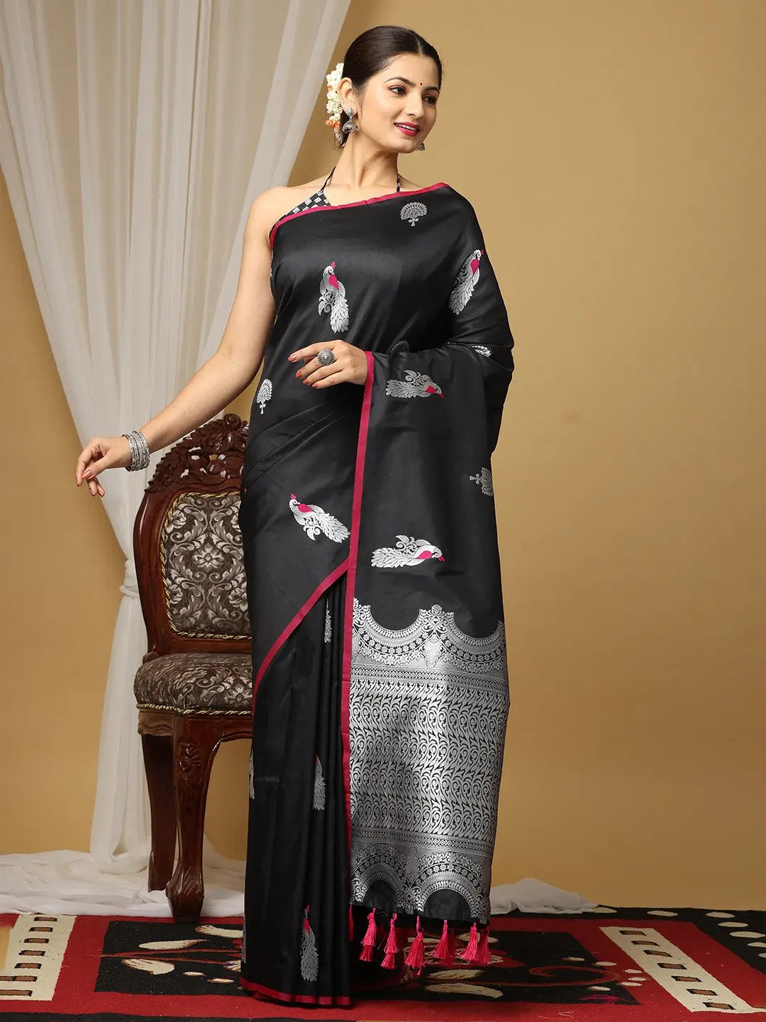 Black Colour Banarasi Katan Silk Kanchi Zari Weaving Saree
