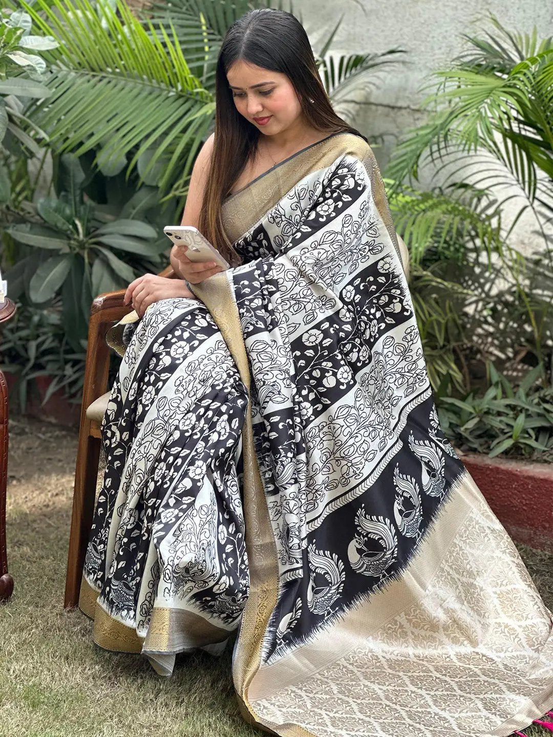 Stunning Kalamkari and Block Print Work Saree