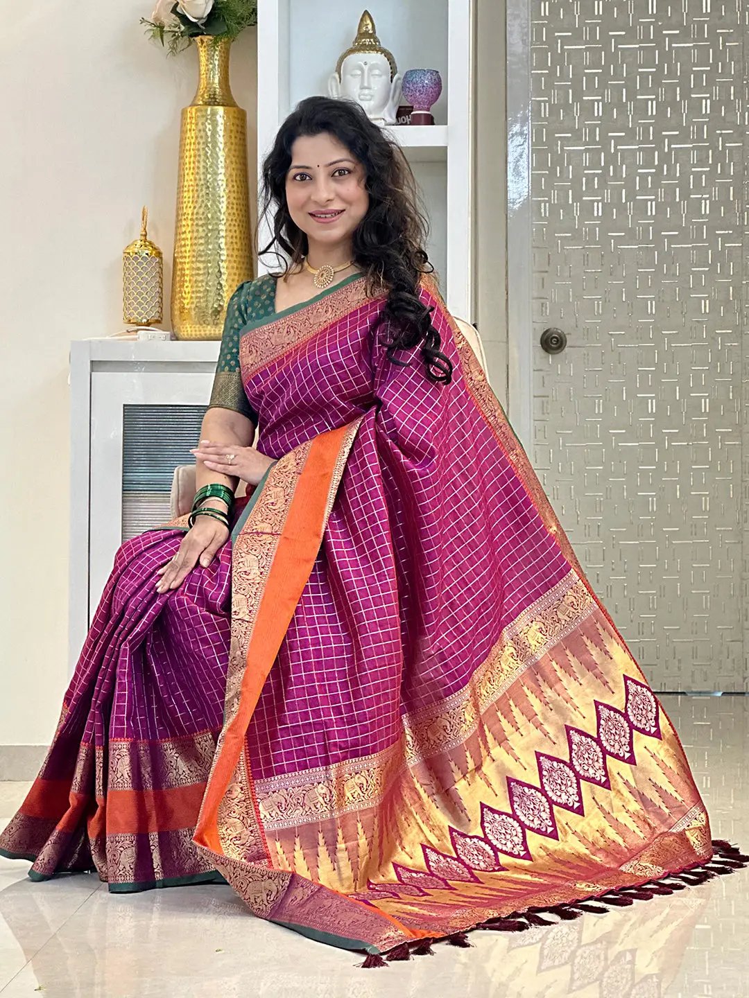 Wine Banarasi Silk Kanchi Zari Work Saree