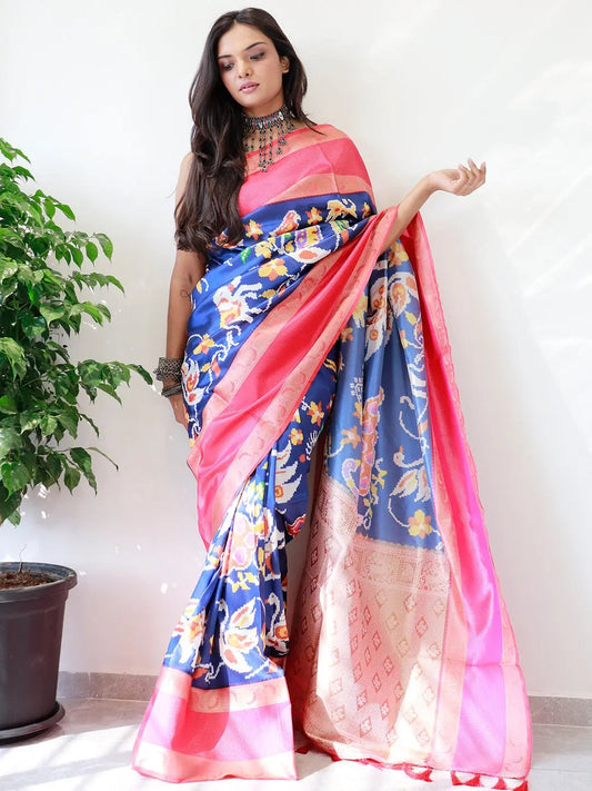 Attractive Soft Silk Gadwal Border Pochampally Print Saree