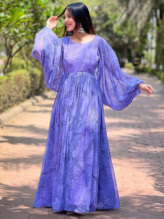 Slate Blue Dolman Puff Sleeve Dress by My Store