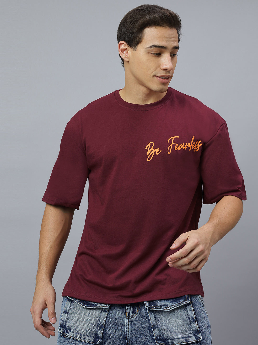 Crazy bee Oversize Back print T-shirt : Be Fearless Maroon
